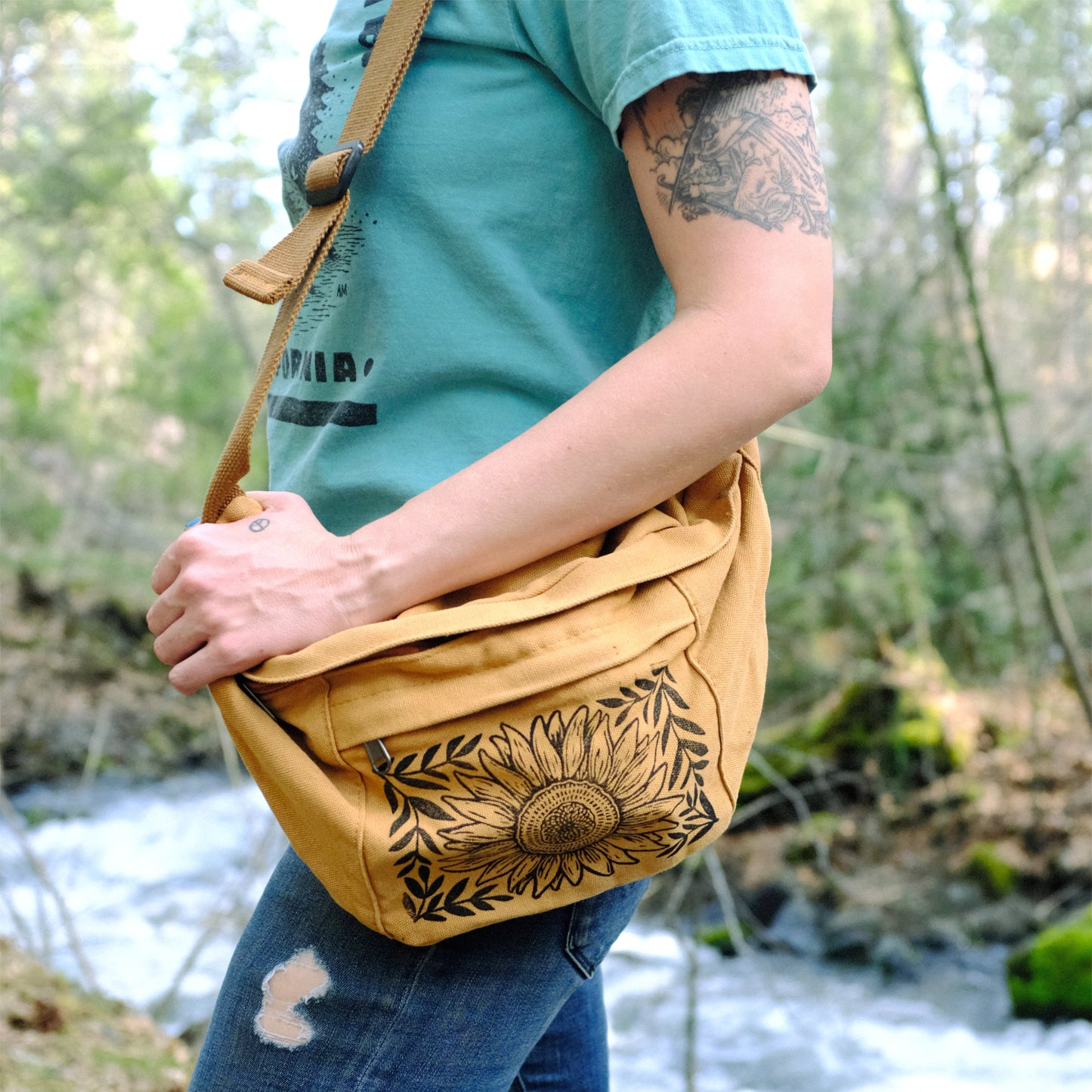 Sunflower & Sage Canvas Oversized-Fanny Bag