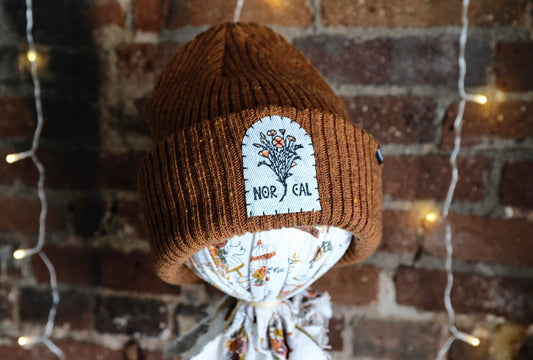 NorCal Poppies Patch Beanie - Brown Tweed