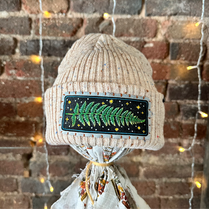 Fern & Stars Patch Beanie - Ivory Tweed