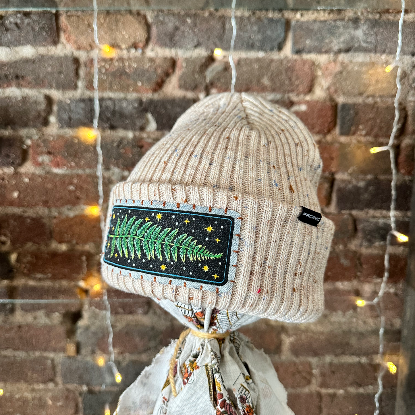 Fern & Stars Patch Beanie - Ivory Tweed