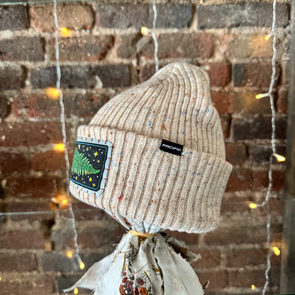 Fern & Stars Patch Beanie - Ivory Tweed