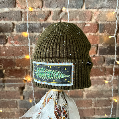 Fern & Stars Patch Beanie - Green Tweed