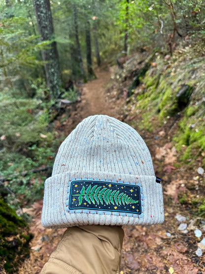Fern & Stars Patch Beanie - Ivory Tweed